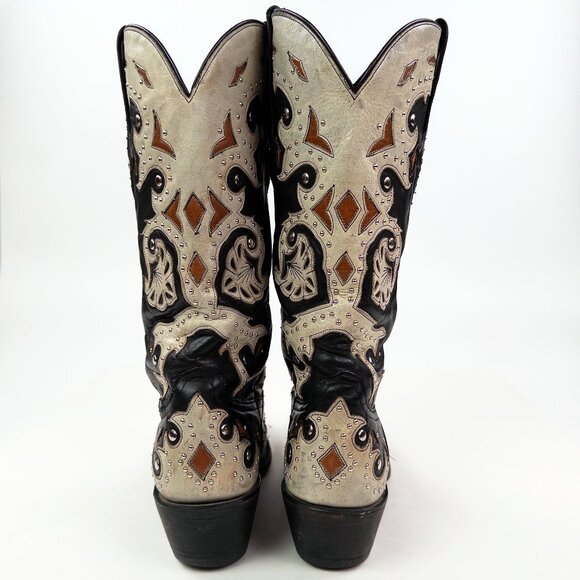 Lucchese 1883 Handmade Studded Fiona Black + Neutral Western Boots - Picture 4 of 8